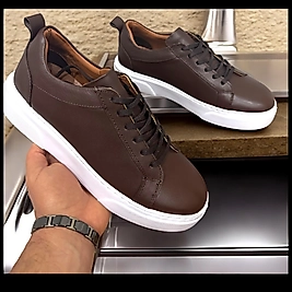 Hakiki Deri Erkek sneaker Günlük Ayakkabı kahverengi