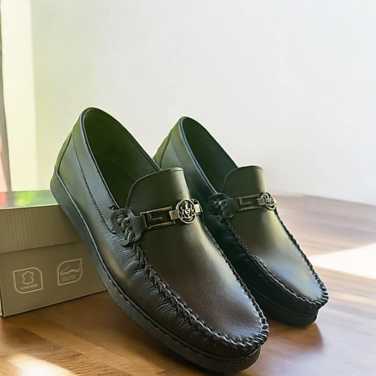 Taçlı Siyah DERİ Erkek Günlük  Ayakkabı