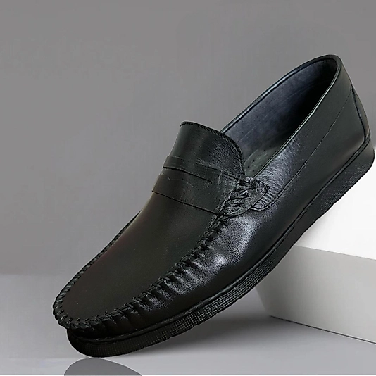 Tokasız Siyah Deri Erkek Günlük  Ayakkabı