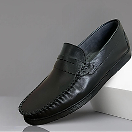 Tokasız Siyah Deri Erkek Günlük  Ayakkabı