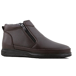 Erkek Kahverengi Kürklü Çift Fermuarlı Yarım  Bot